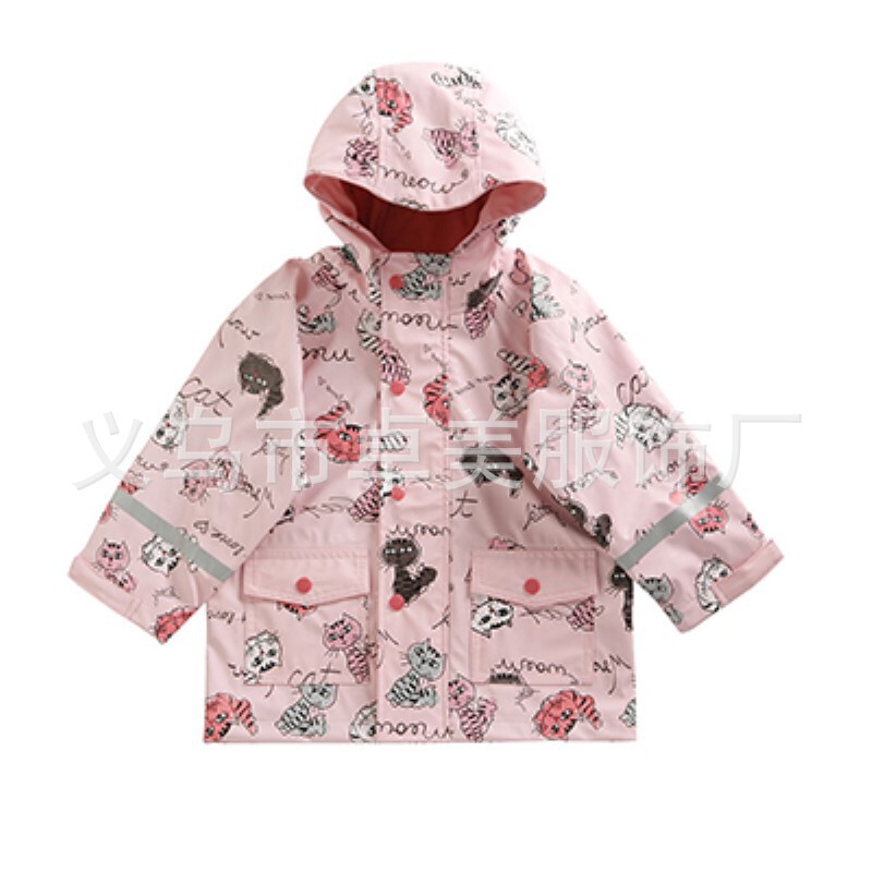 Children's Raincoat Pu Printed Double-Layer Warm Foreign Trade Rainproof Jacket Outdoor Jacket Boys and Girls Leather Raincoat