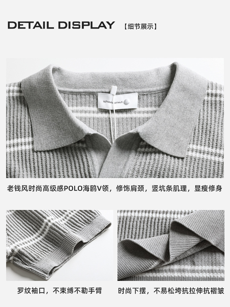 Europa y los Estados Unidos transfronterizos de verano hombre con solapa rayada hielo polo camiseta de negocios casual alta sensación de mangas cortas prendas de punto para hombres