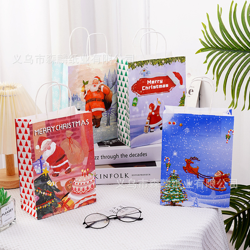 12 bolsas de regalo de Navidad, bolsas de papel kraft, bolsas de embalaje creativas para hornear, bolsas de mano, nuevas bolsas transfronterizas