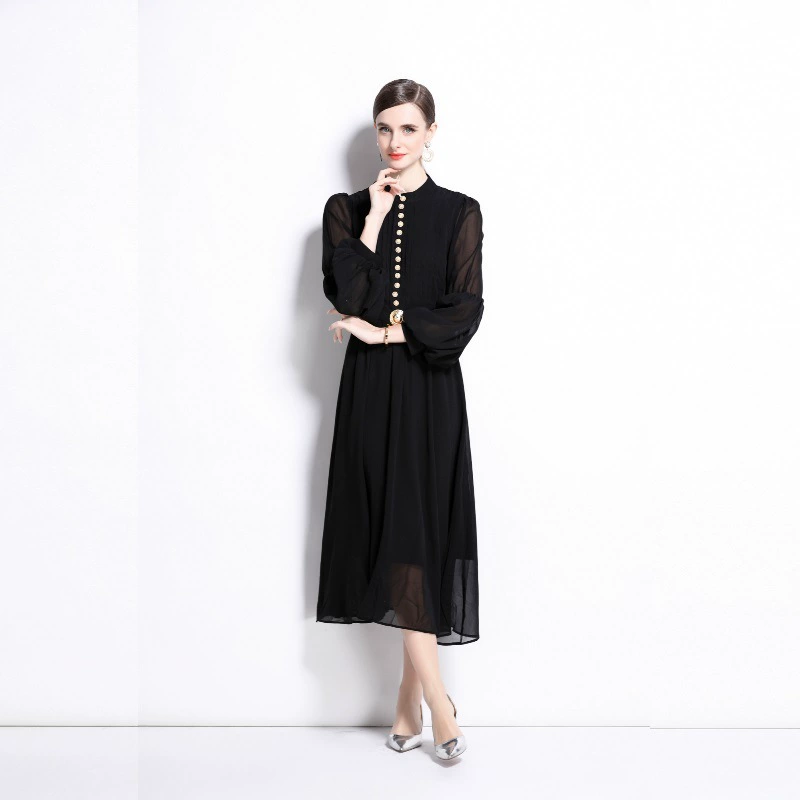 Металлическая подтяжка, длинная юбка, платье, рукава-буфы