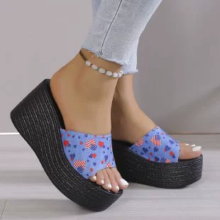 2023 летние новые женские сандалии на танкетке большого размера для внешней торговли с блестками в европейском и американском стиле, Повседневная Удобная Черная подошва