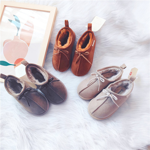 Export tete's winter foreign trade children's lace-up suede thickened warm cotton shoes for boys and girls snow boots