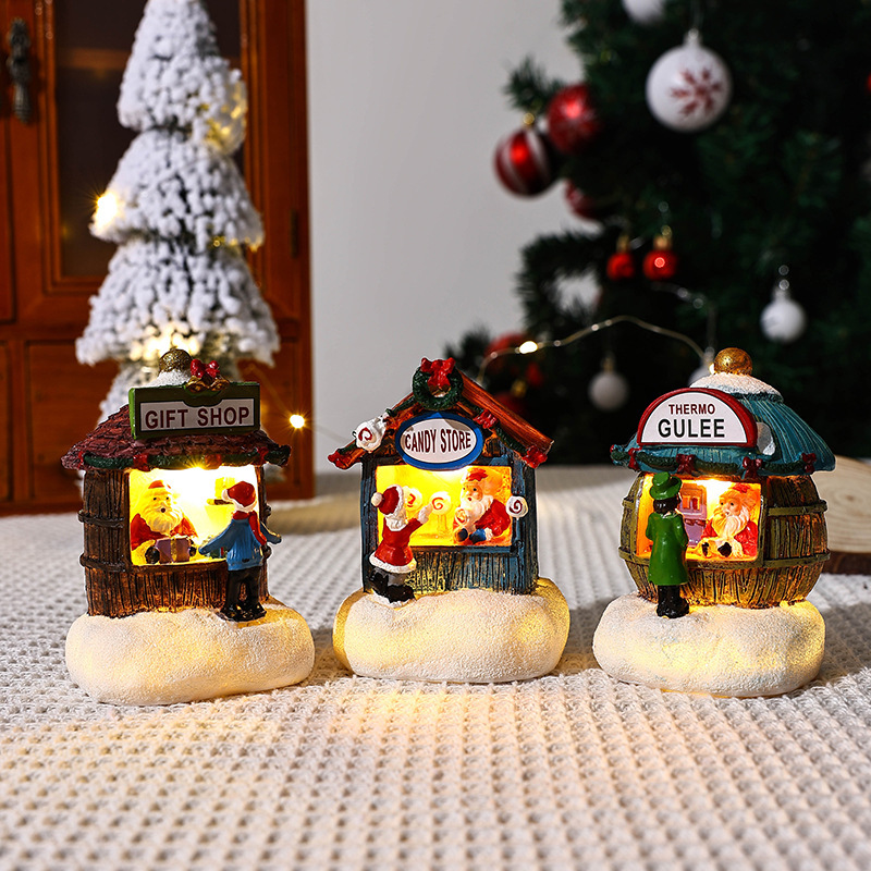 新しいクリスマス装飾品プレゼントクリスマス樹脂小さな家サンタクロース店微景観樹脂置物|undefined
