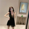 Sequin V-neck low cut open back waist A-line umbrella skirt Pajama dress with suspender