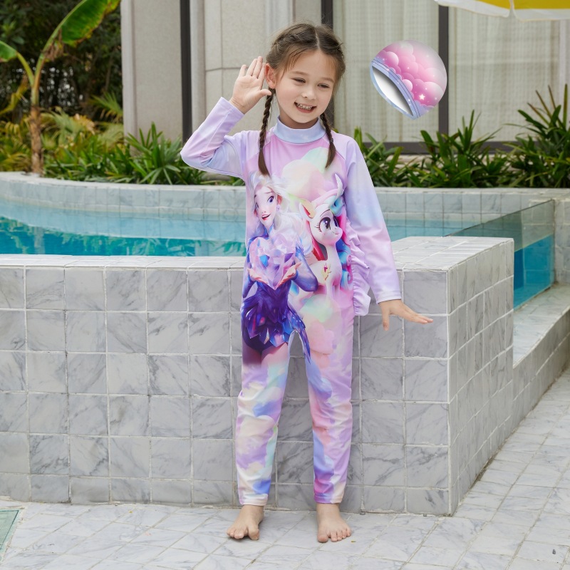 Traje de baño para niños, niña, verano, pequeña, mediana, niña, traje de surf, traje de baño de protección solar, mono, pantalones de manga larga, traje de baño