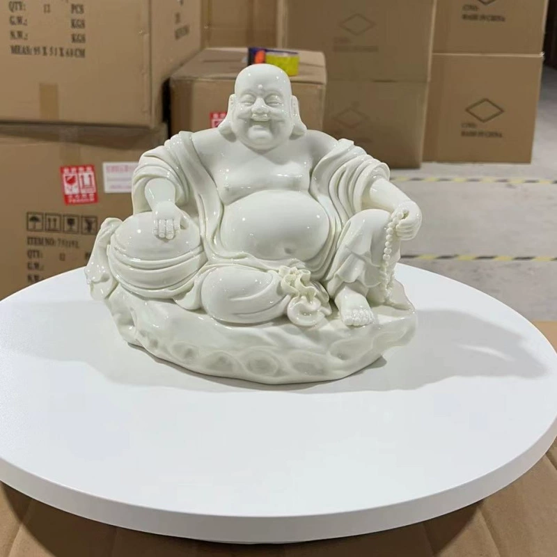 Ceramic crafts Maitreya Buddha statue with big belly and laughing Buddha living room home decorations Buddhist household supplies white porcelain