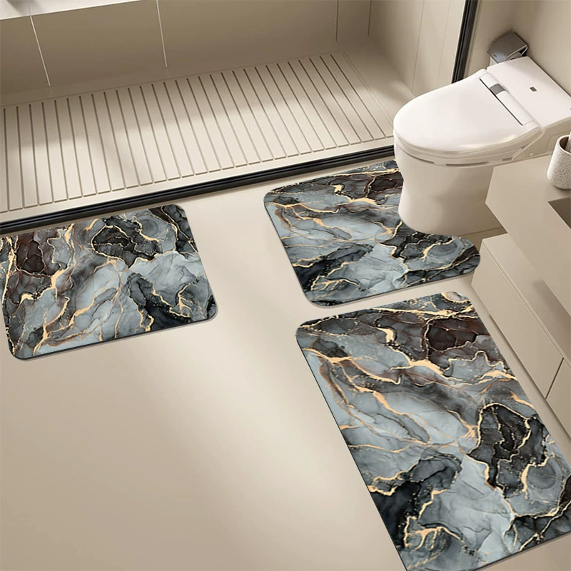 Мраморно-позолоченный диатомовый грязевой коврик для ванной комнаты U-образный туалет впитывает воду быстро сушит коврик для ванной комнаты из трех частей
