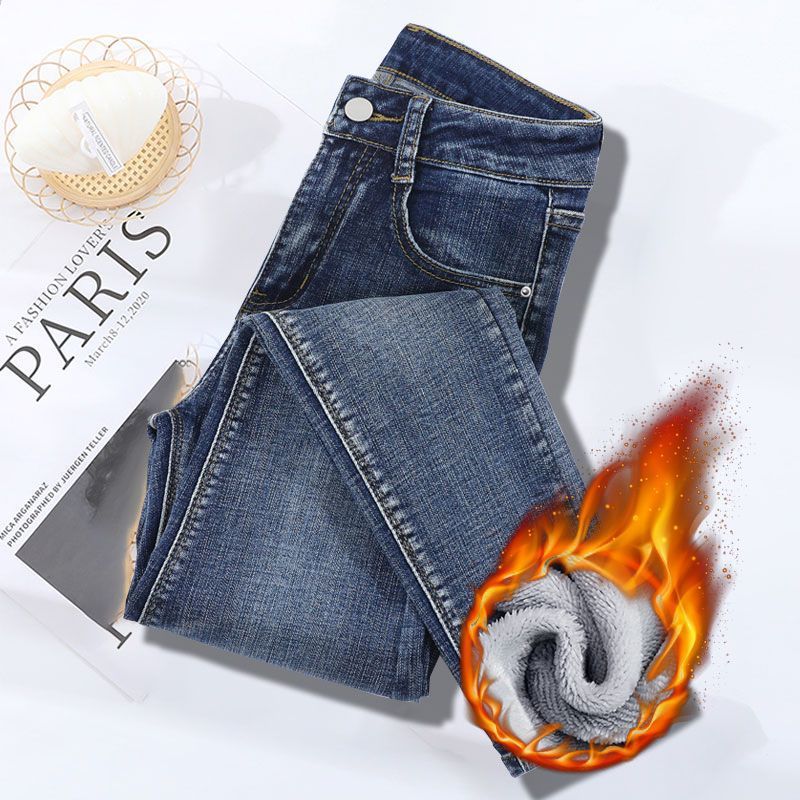 达猫弹力牛仔裤女2025秋冬加绒加厚高腰显瘦小个子显高紧身铅笔裤