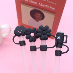 10mm cute cartoon black series coffee drink personality straw soft glue straw dust cap straw cap wholesale