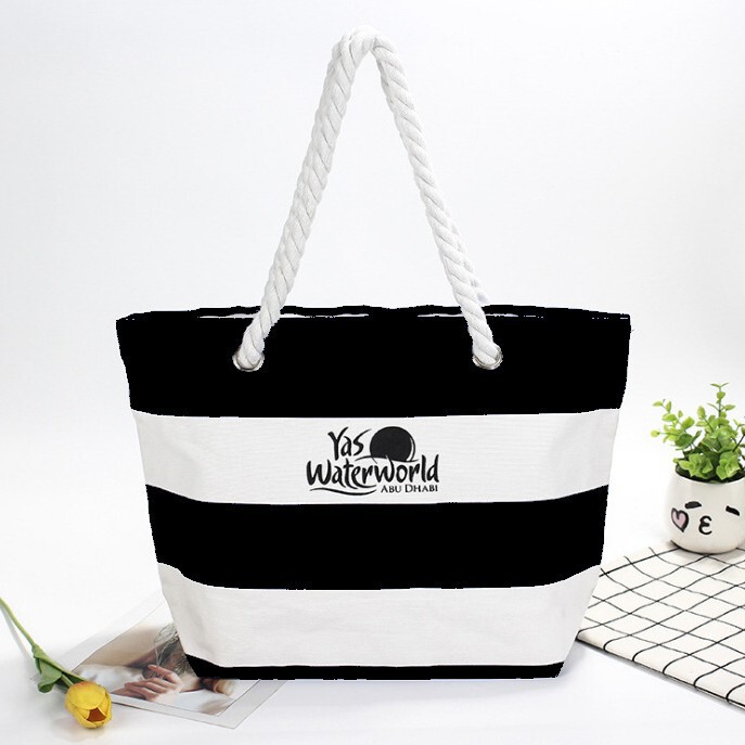 Cross-border Printed Large Canvas Bag European and American Striped Beach Bag Student Fashion Beach Canvas Bag Printable logo