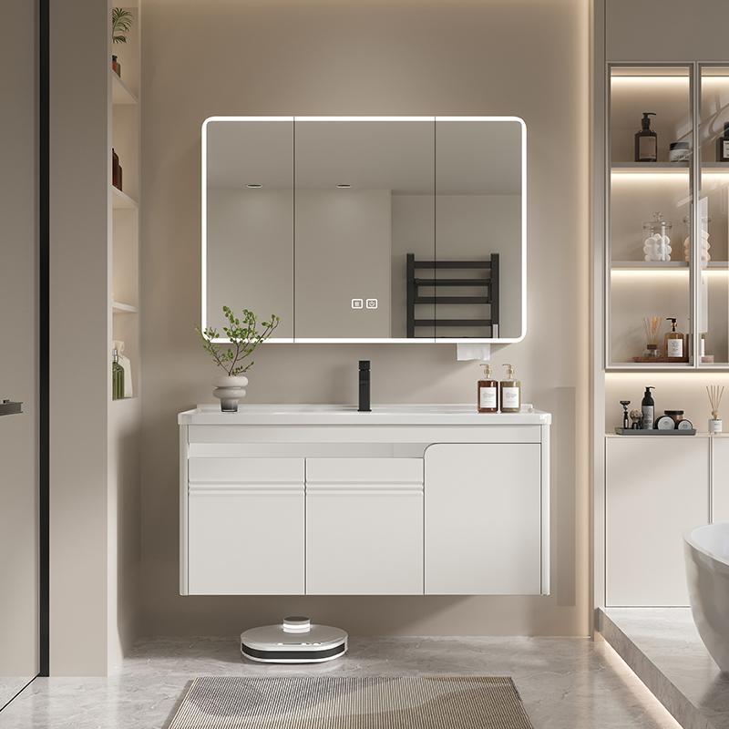 gabinete de baño de acero inoxidable grueso cerámica integral lavabo