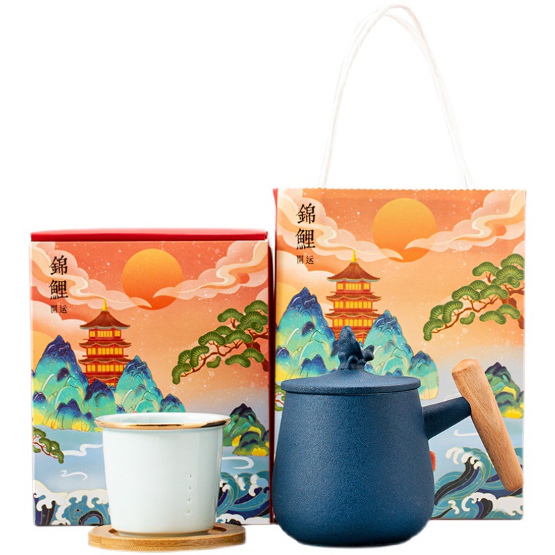 Koi taza con tapa de gran capacidad taza de agua de cerámica Oficina filtro taza de té hombres y mujeres personal marca de letras