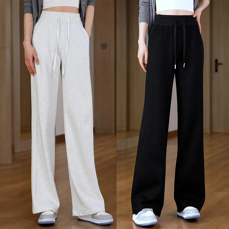 2024 nueva versión estrecha de primavera y verano de pantalones anchos de cintura alta que son delgados, sueltos y versátiles, pantalones casuales de moda drapeados para uso exterior