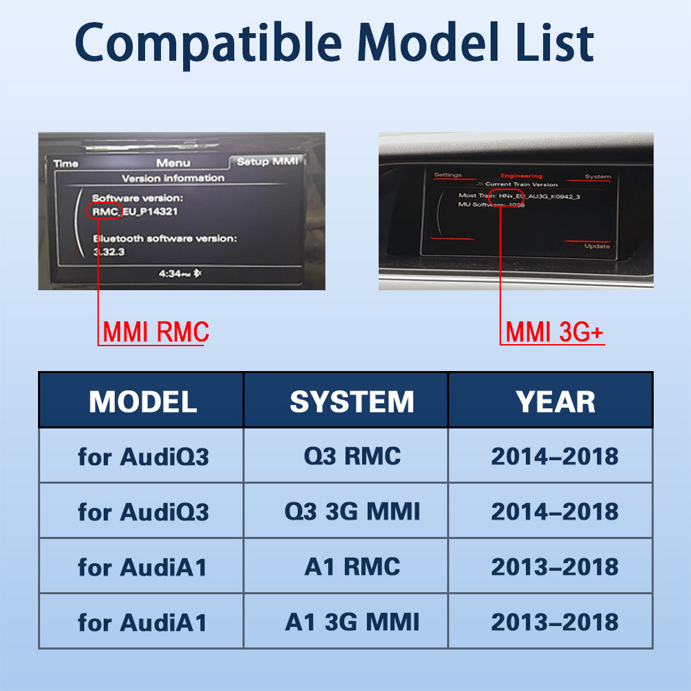 Wireless Carplay/Hicar Upgrade Suitable for Audi A1 Q3 2012-2018 Original Car Multimedia Decoder