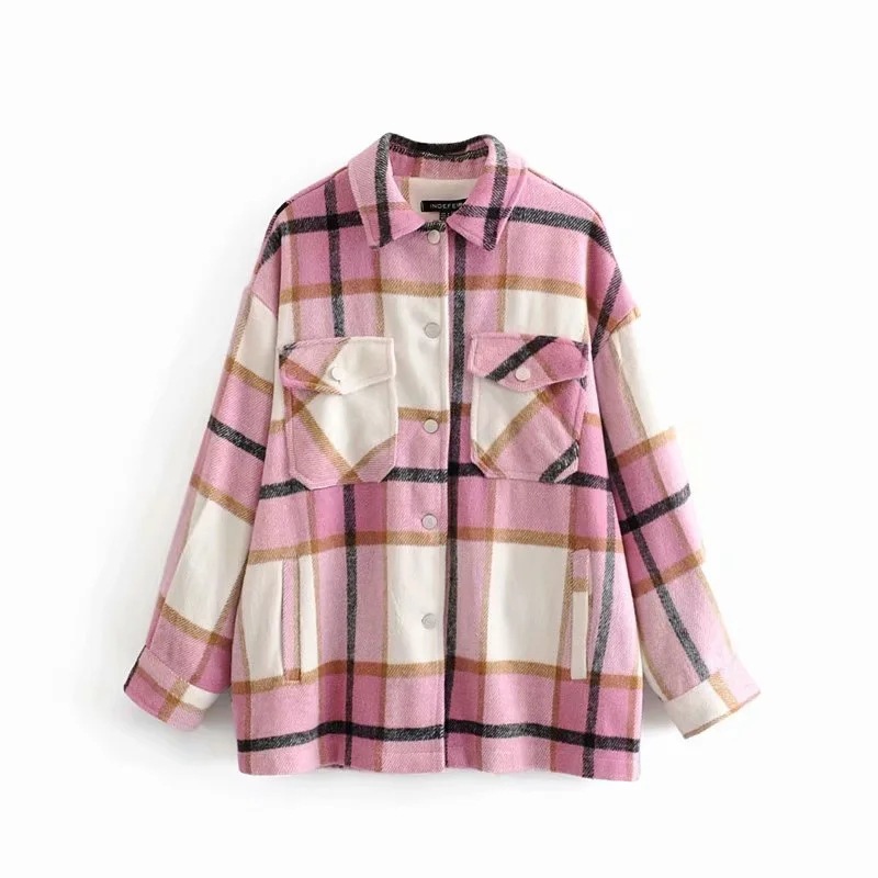 Abbigliamento da donna Moda camicia a quadri nuova donna bavero camicia casual ampia giacca femminile cardigan_voghion.com