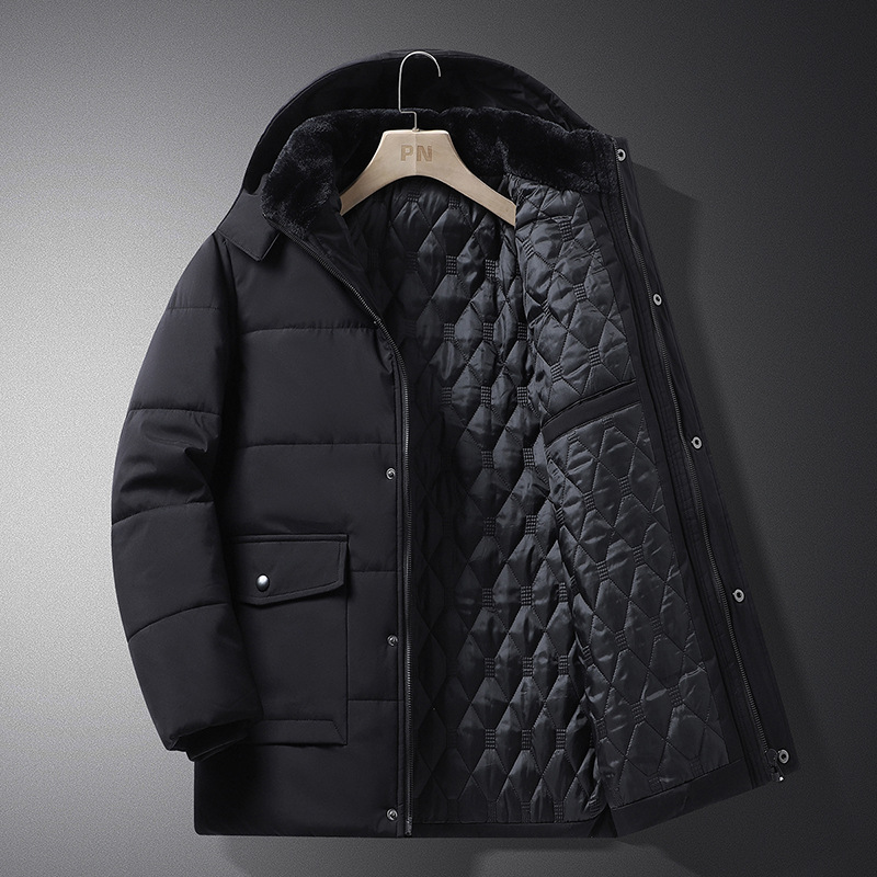 Manteau d'hiver classique en peluche épais de taille moyenne à longue pour papa Veste en coton d'âge moyen pour hommes_voghion.com