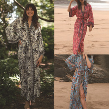 2025新款欧美度假沙滩外套人棉印花防晒开衫度假比基尼外罩衫跨境