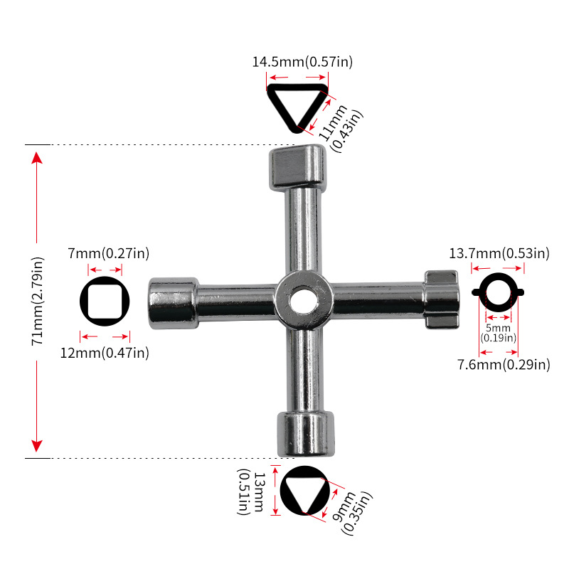 New product wholesale multi-purpose triangular key wrench in electric control cabinet elevator water meter valve square hole key