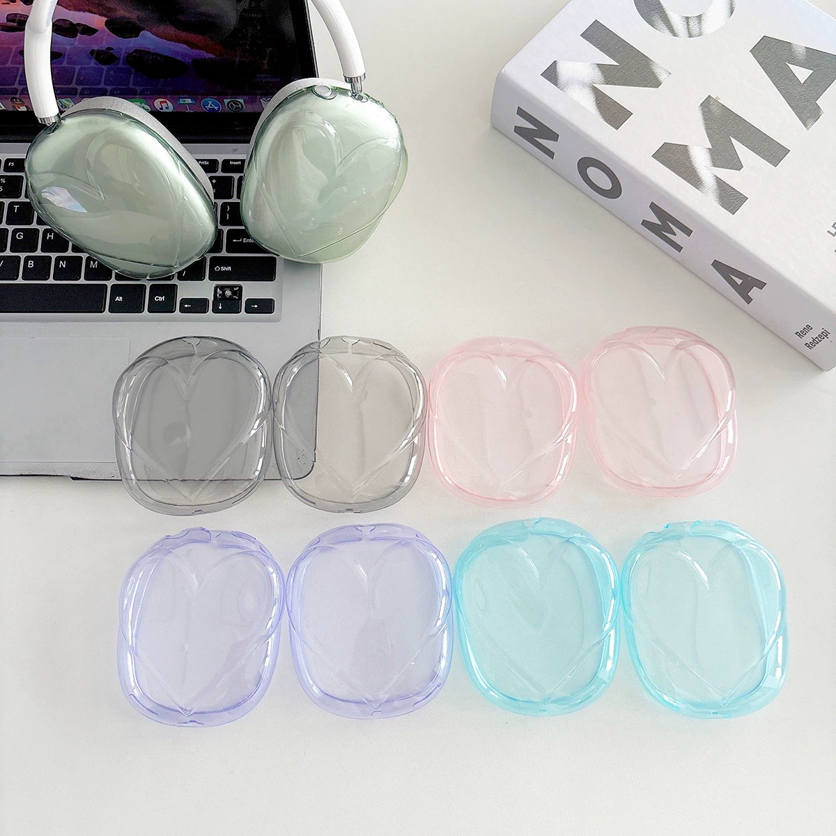 New Applicable Apple AirPods Max Bluetooth Headset Protective Cover Head-Mounted Pure Color Transparent Heart Soft