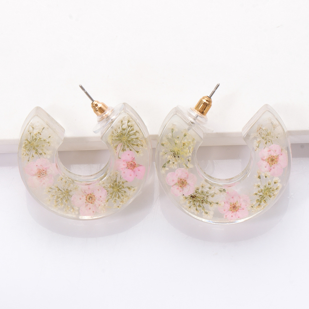 Boucles D&#39;oreilles En Forme De C En Forme De Fleur En Résine Transparente display picture 11