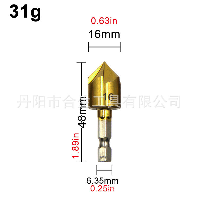 6 Unid mango hexagonal titanio plateado de cinco cuchillas cuchillo de biselado 3 Unid escariado biselado dispositivo 12mm16mm19mm carpintería taladro manga