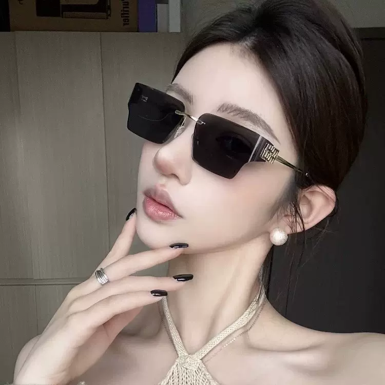 欧美新款太阳镜曲面无框切边金属架女士墨镜大牌装饰太阳眼镜时尚