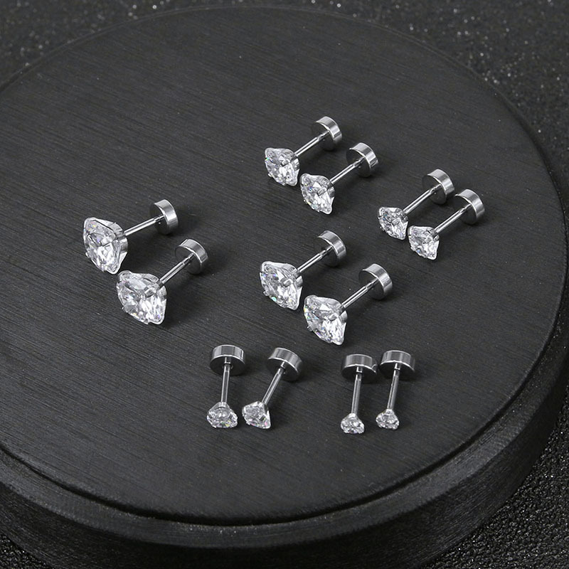 Gem Flower Rod Stud Earrings for Women - 316L Surgical Steel Screw Back Earrings Set detail image 11