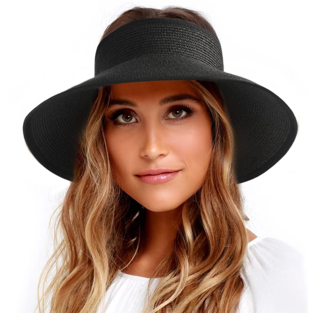 Wide Brim Straw Sun Hat For Women Braided Foldable Beach Visor_voghion.com
