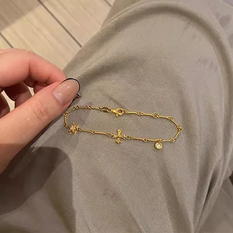 中古金色六芒星复古十字架手链小众设计时尚精致小众设计感手饰|undefined