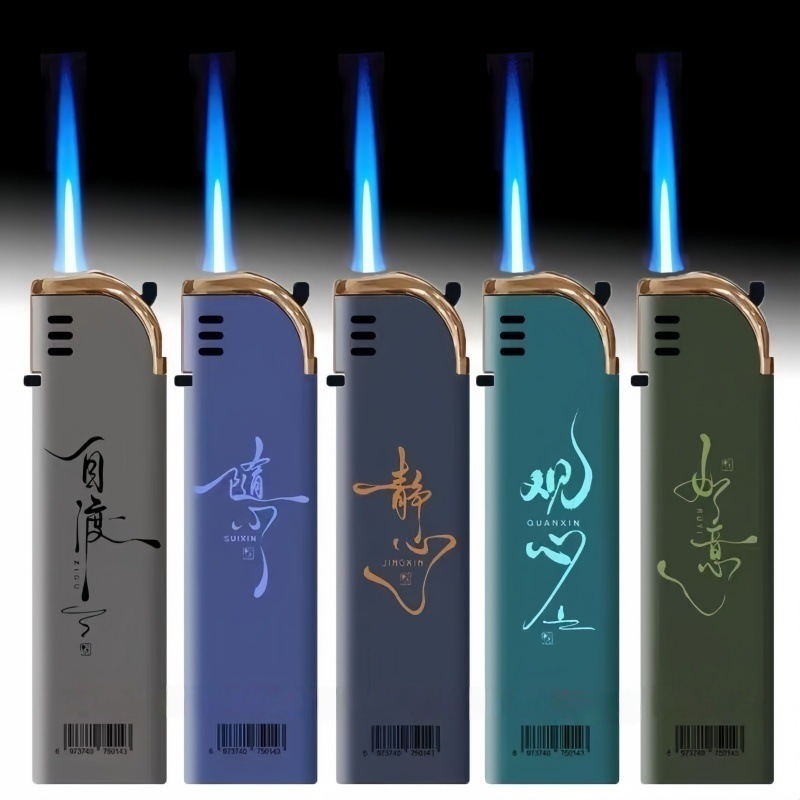 厂家批发一次性金属直冲蓝焰防风打火机广告印字雕刻订|undefined