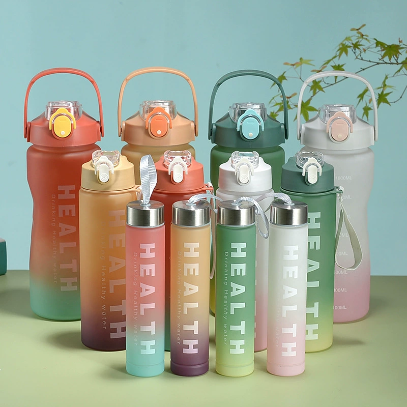 Glass, travel matte rainbow water bottle for water, handheld set, gradient