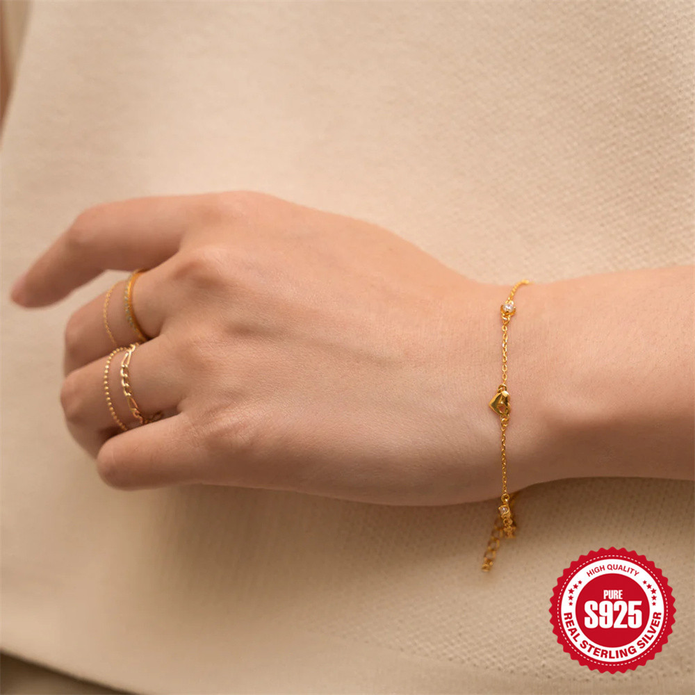 Nueva pulsera de diamantes de amor brillante de plata de ley S925 clásica y simple para damas