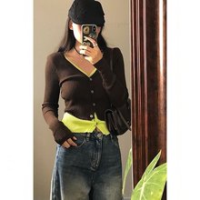 欣旺【官图 高质量针织】复古撞色假两件针织开衫女装秋季新款上