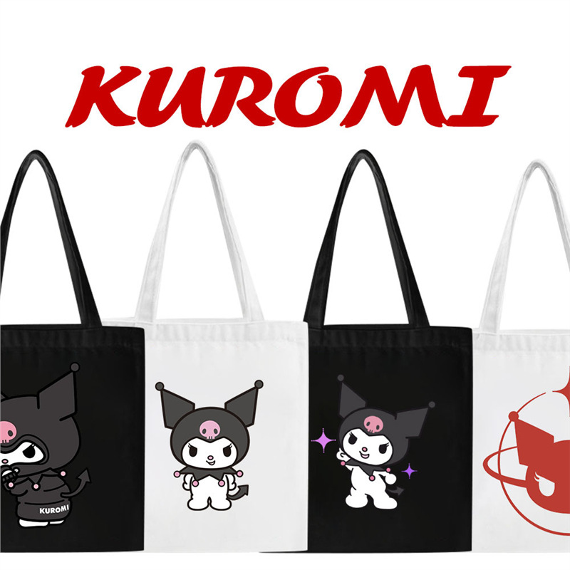 新款跨境帆布KUROMI库落米周边单肩包逛街棉布袋补习袋手提包