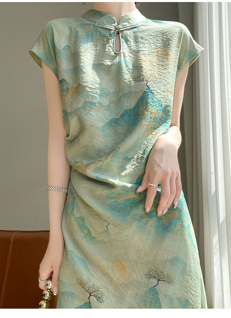2024 Spring/Summer Women's Retro Slimming Dress, Tencel Cotton New Chinese Style Long Modified Cheongsam_ecoleips.com