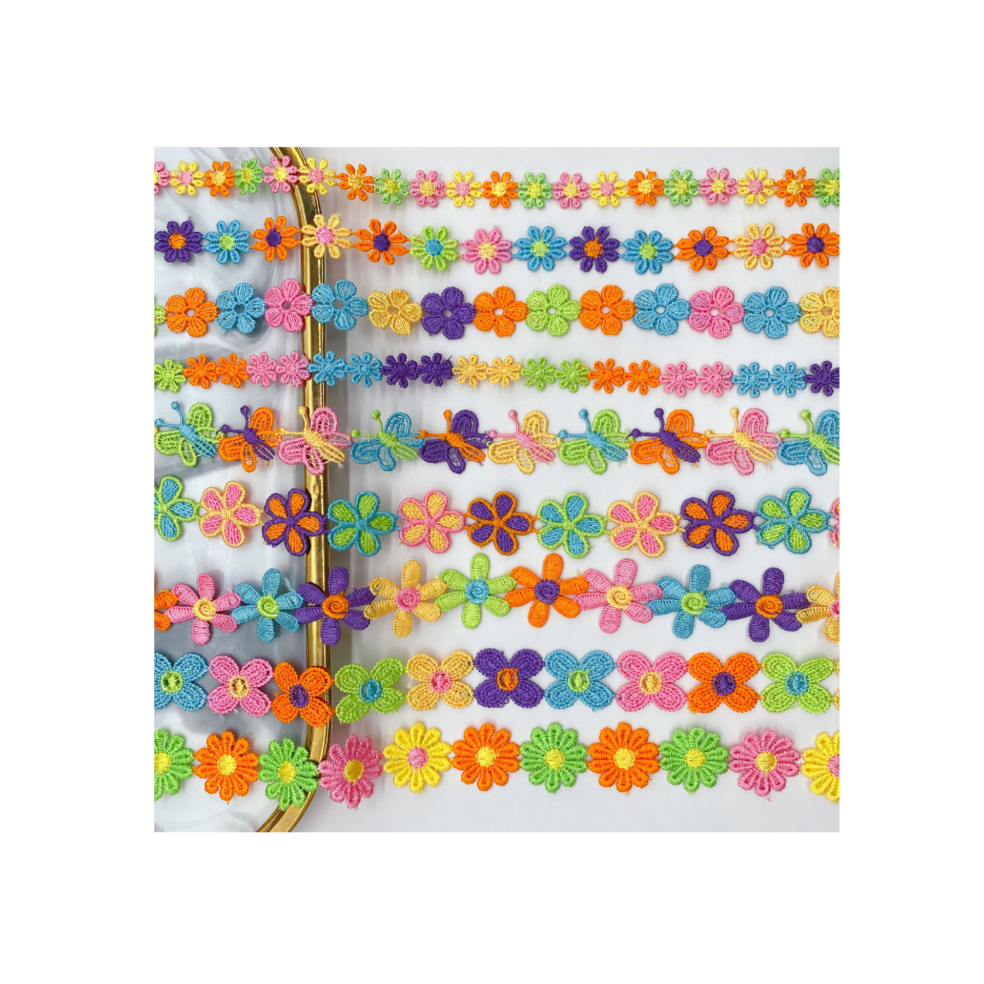 Accesorios de vestir ropa de encaje de color accesorios de ropa para niños DIY código de barras bordado de la computadora ventas directas de fábrica