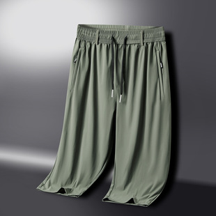 Summer Ice Silk Casual Shorts Men's Summer Thin Breathable Quick-drying plus size Cropped Sports Pants Men's Trendy Chinese Pants