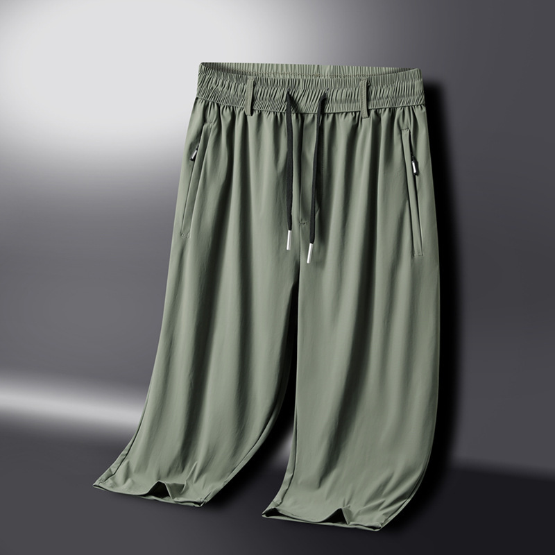 Summer Ice Silk Casual Shorts Men's Summer Thin Breathable Quick-drying plus size Cropped Sports Pants Men's Trendy Chinese Pants
