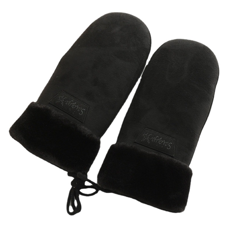 Invierno forrado de lana mitones completo anti-viento guantes fríos chica suave monocromo gamuza Halter mitones