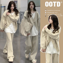 秋冬奶系穿搭冬天搭配女装整套韩系小众奶糯风温柔慵懒毛衣两件套