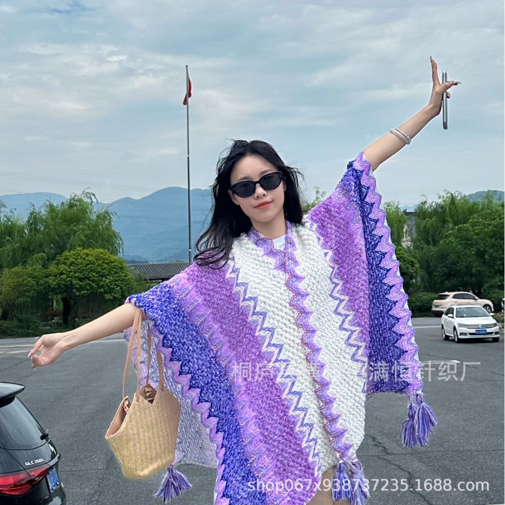 Spring and summer ethnic style shawl women's Yunnan Lijiang tourism decoration retro cloak tassel cape scarf