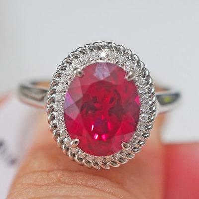 PT950铂金培育钻石戒指女士鸽血红宝石戒指求婚订婚|ms