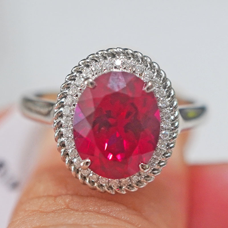 PT950铂金培育钻石戒指女士鸽血红宝石戒指求婚订婚|ms