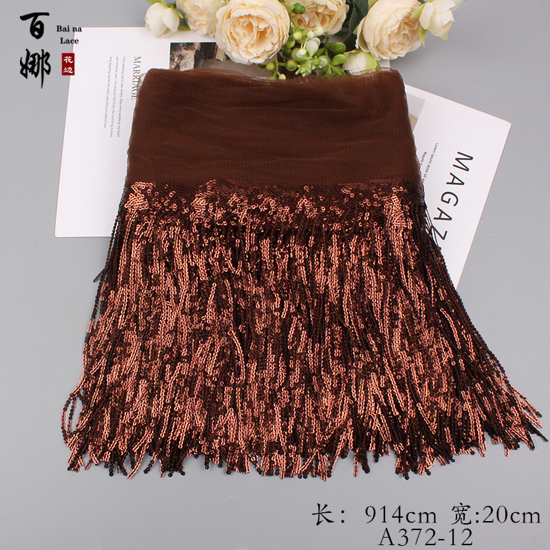 Flecos de lentejuelas láser de 20 cm en stock al por mayor del fabricante, borlas de flecos de lentejuelas para decoración de cortinas y ropa de baile DIY.