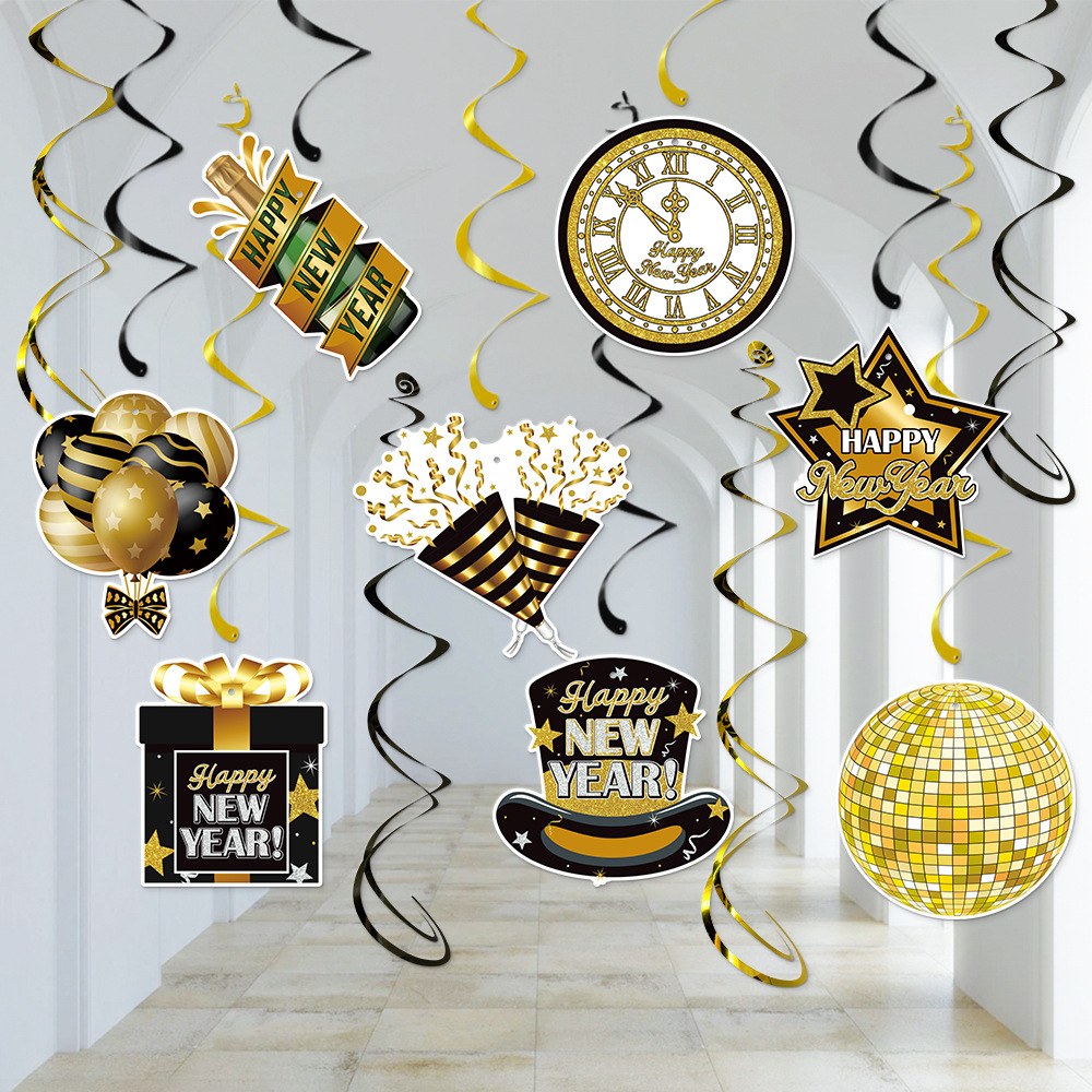 Amazon nuevo Año Nuevo decoración del partido adornos en espiral Día de Año Nuevo fiesta atmósfera diseño espiral etiqueta