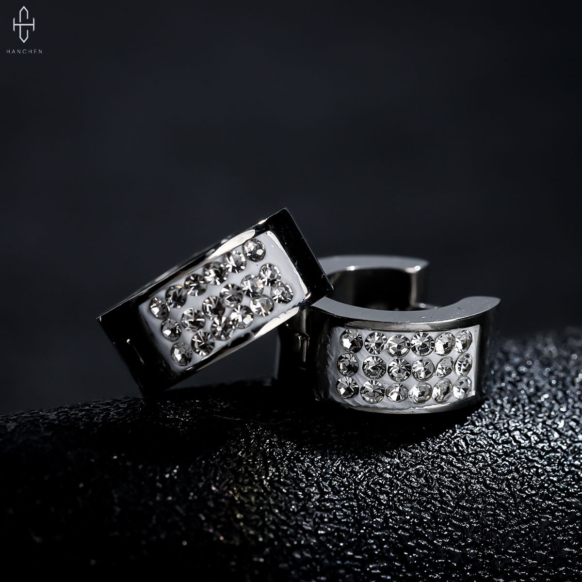 Full Row Diamond Earrings Men's Titanium Steel Korean Style Fashion All-match Design Light Luxury Earrings Women's Advanced Personalized Jewelry Wholesale