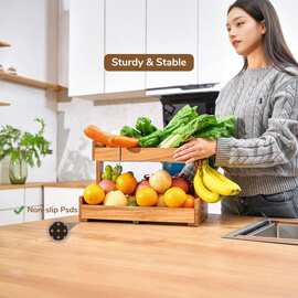 木质置物架客厅零食双层收纳架厨房多层放菜果蔬菜零食收纳筐