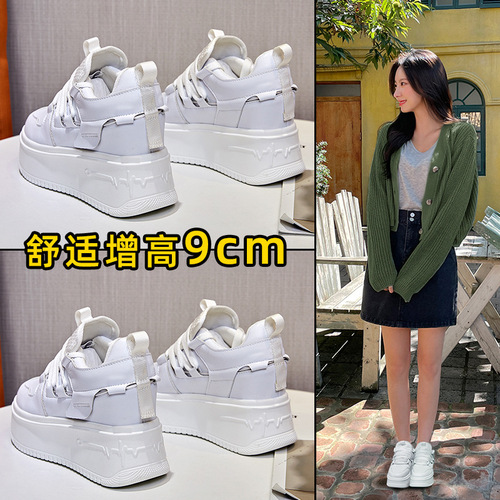  new style white shoes leather women's shoes with increased height women's casual sneakers platform shoes for women Dongda Shoes