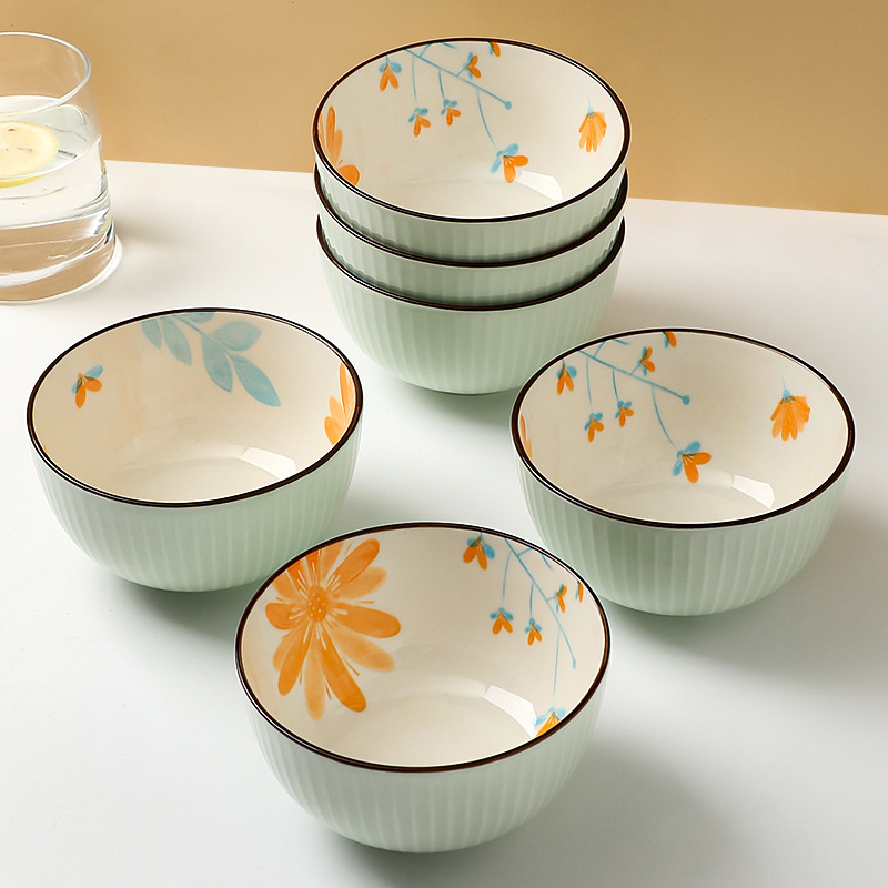 Japanese Ceramic Eating Bowl Household Good-Looking Rice Bowl Small Bowl 2025 New Dish Set Tableware Daisy B&