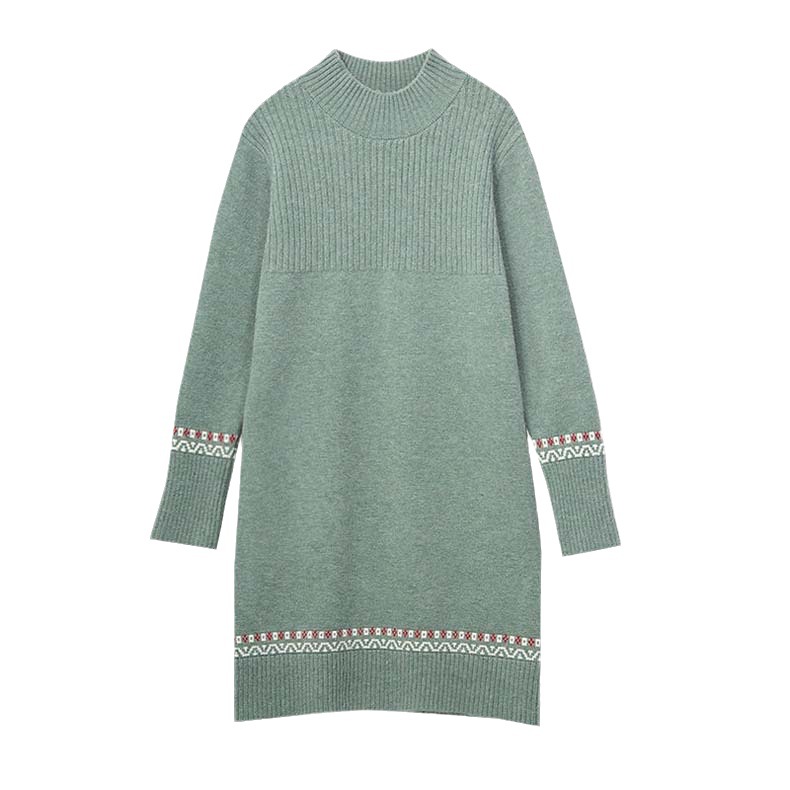 Vestido suéter de longitud media para otoño e invierno, camisa básica para mujer, nuevo estilo coreano, holgado, con cuello medio alto, a rayas, de punto, con mangas largas.